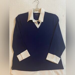 JONES New York Signature NWG!!   3/4 Sleeve Blouse Sz S White Collar and Cuffs